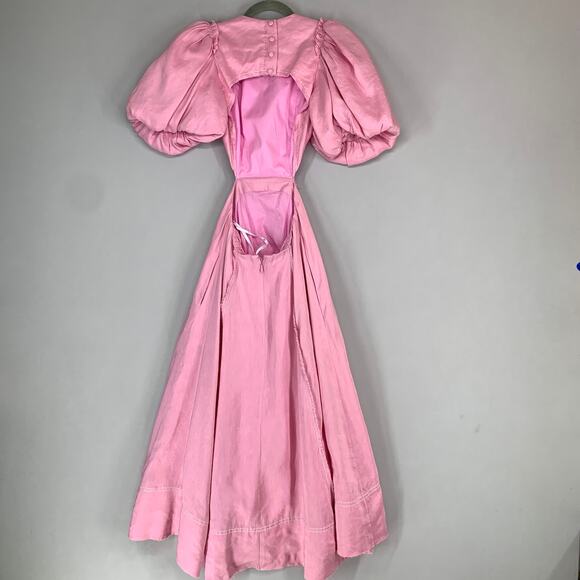 AJE Serendipity Cut Out Dress Musk Pink Puff Sleeve Women 4 Maxi Pockets - Picture 16 of 16